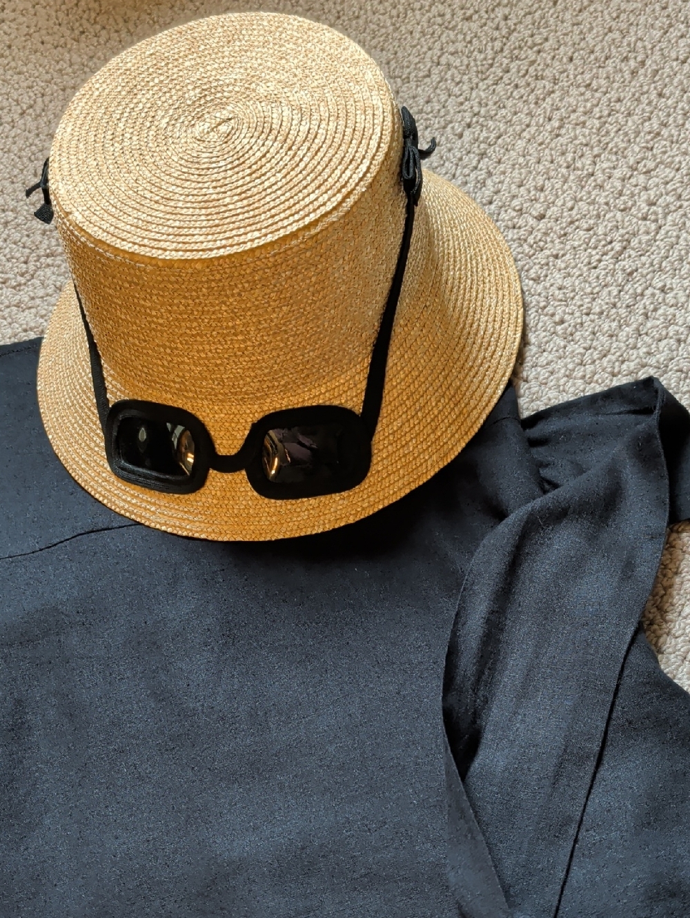 Kate Spade Sunglasses Straw Hat Bucket Summer Beach Tan Hat Black Glasses Iconic - Picture 15 of 16